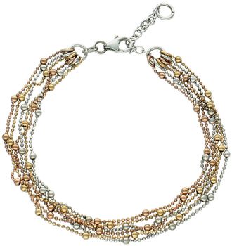 Elegancka bransoletka damska z 6 łańcuszków ozdobionych kuleczkami – srebrne, pozłacane żółtym i różowym złotem. Regulowana długość 18–21,5 cm, zapięcie na karabińczyk.1.jpg
