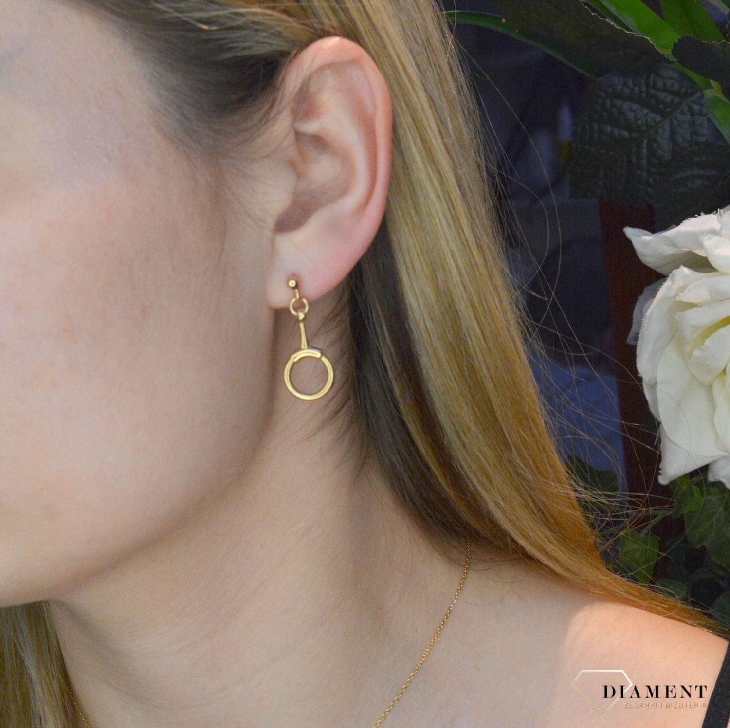 Pozłacane kolczyki  wiszący okrąg  925 DIAMENT SRK000000-038.jpg