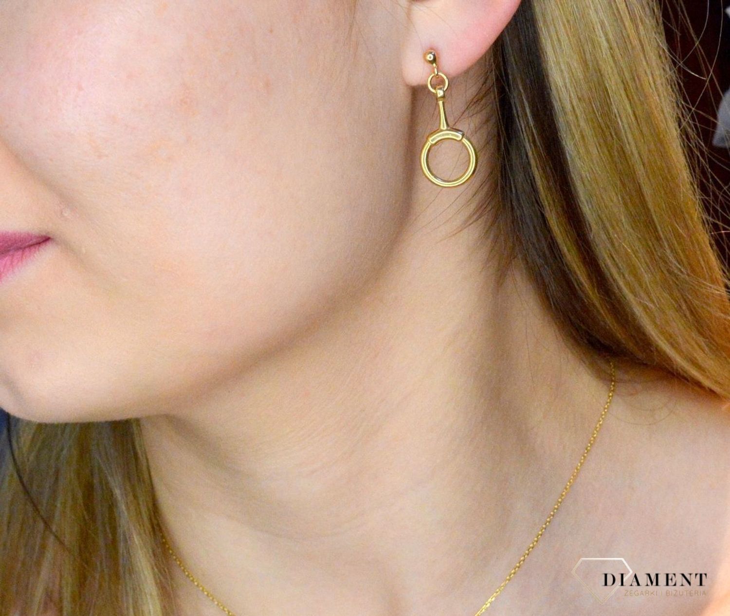 Pozłacane kolczyki  wiszący okrąg  925 DIAMENT SRK000000-038.jpg