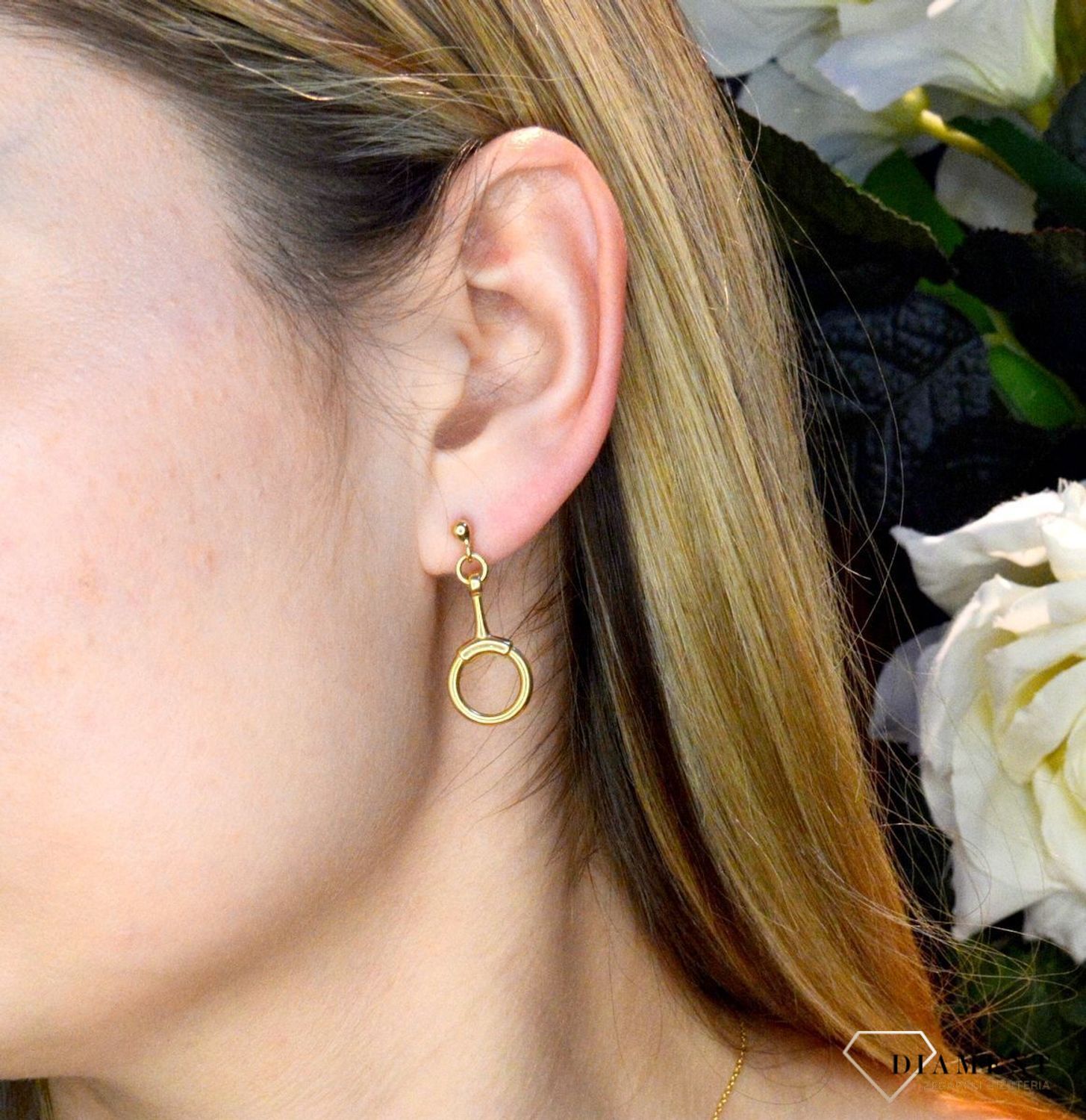 Pozłacane kolczyki  wiszący okrąg  925 DIAMENT SRK000000-038.jpg