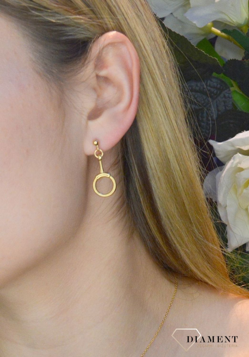 Pozłacane kolczyki  wiszący okrąg  925 DIAMENT SRK000000-038.jpg