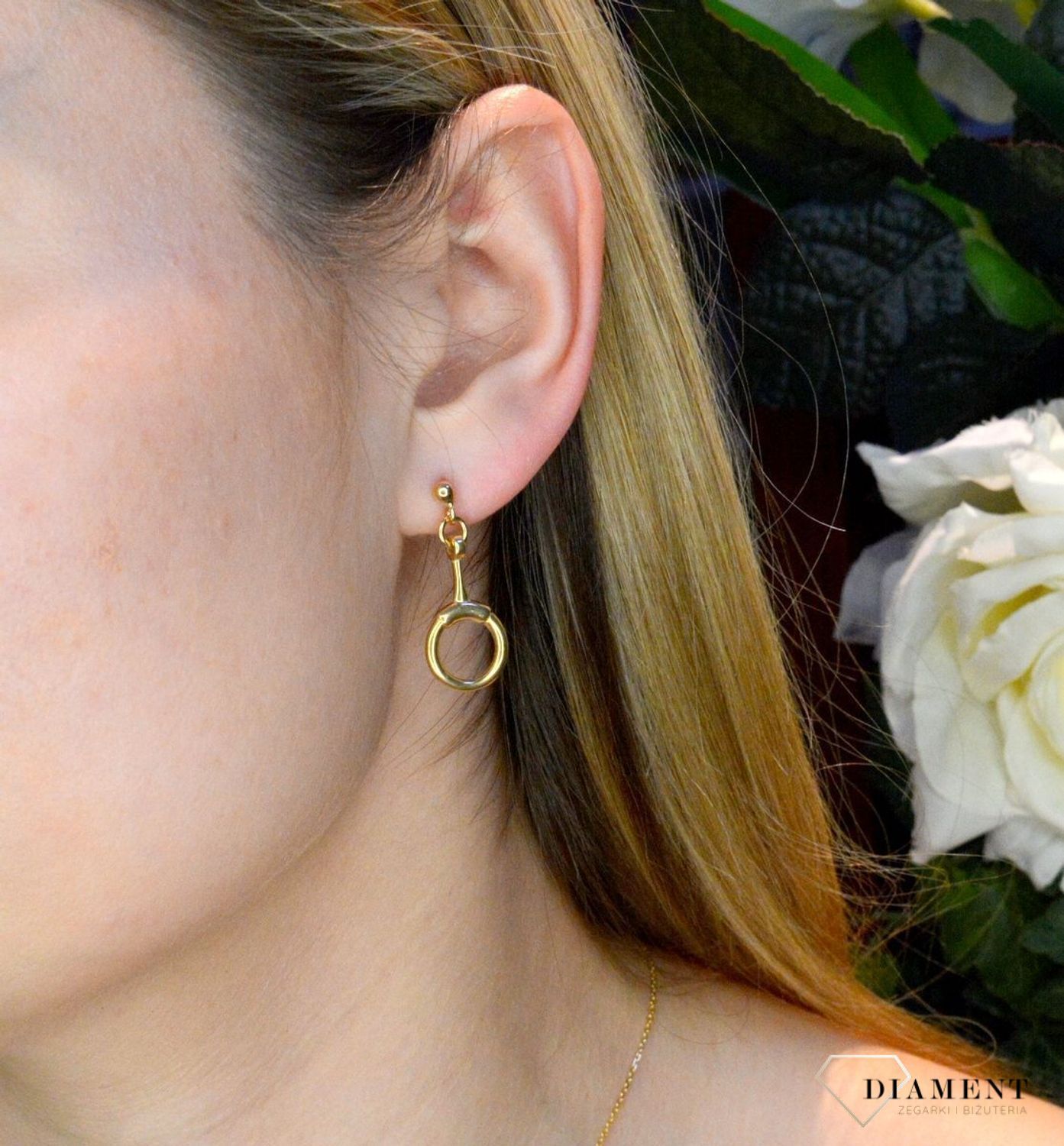 Pozłacane kolczyki  wiszący okrąg  925 DIAMENT SRK000000-038.jpg