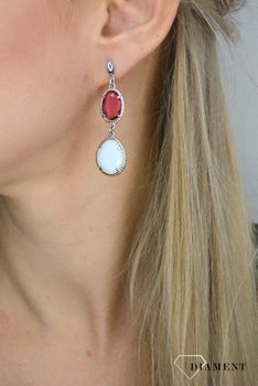 Srebrne kolczyki 925 biała i różowa cyrkonia SRK000000-044 💎 Srebrne kolczyki składające się z dwóch okrągłych elementów wypełnionych różową cyrkonią oraz białą masą jubilerską (2).JPG