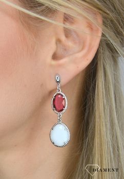 Srebrne kolczyki 925 biała i różowa cyrkonia SRK000000-044 💎 Srebrne kolczyki składające się z dwóch okrągłych elementów wypełnionych różową cyrkonią oraz białą masą jubilerską (3).JPG