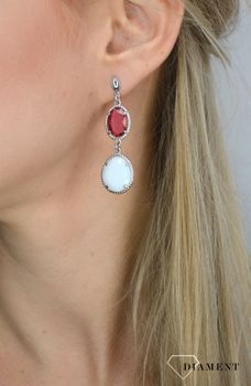 Srebrne kolczyki 925 biała i różowa cyrkonia SRK000000-044 💎 Srebrne kolczyki składające się z dwóch okrągłych elementów wypełnionych różową cyrkonią oraz białą masą jubilerską (4).JPG