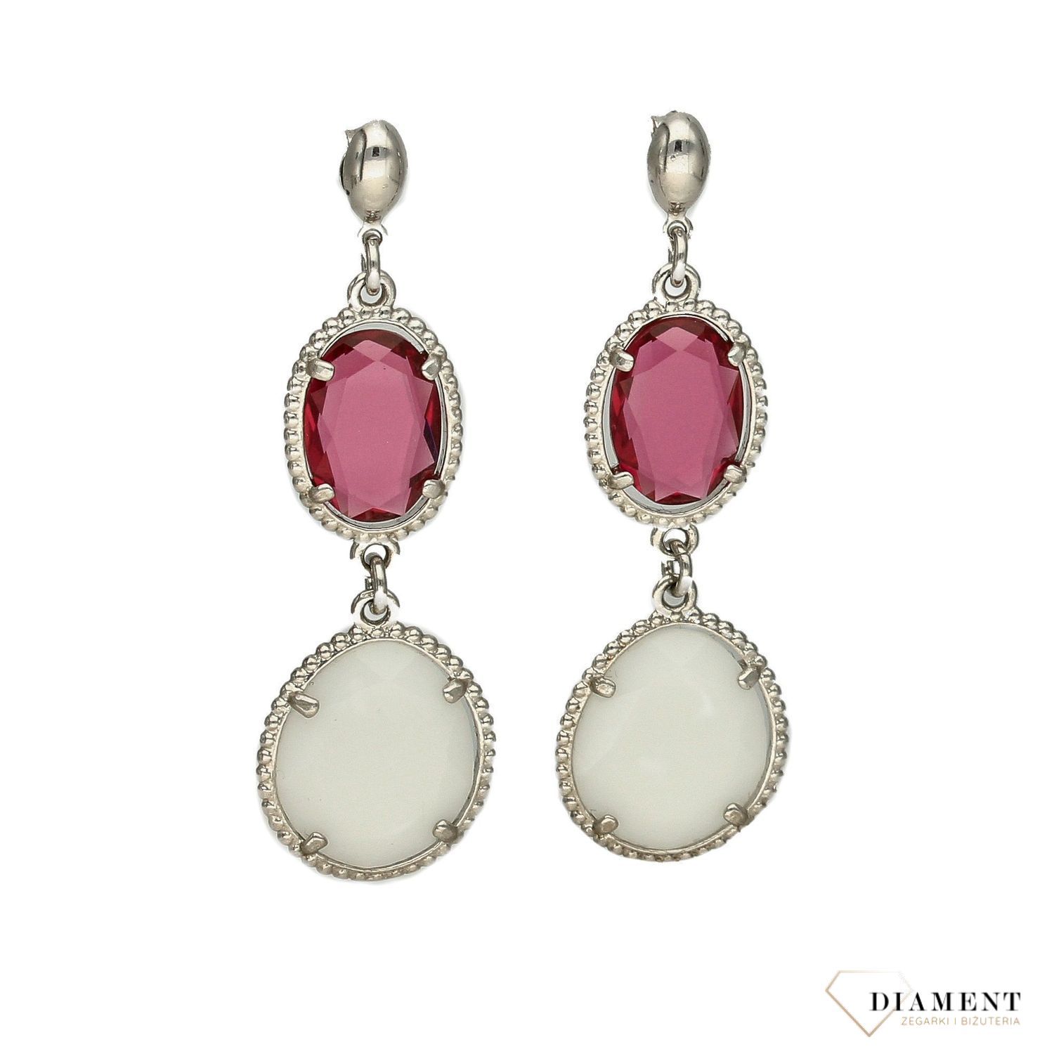 Srebrne kolczyki 925 biała i różowa cyrkonia SRK000000-044.jpg