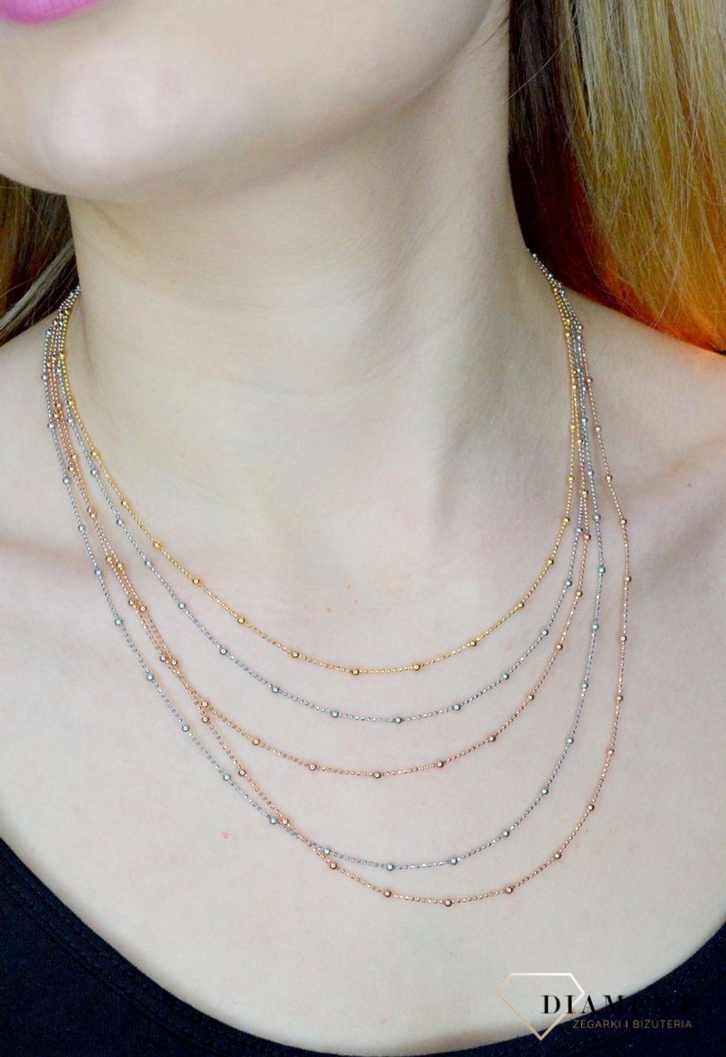 Srebrny naszyjnik łańcuszek z kuleczkami 'Kolorowe łańcuszki' SRN000000-081 (2).jpg