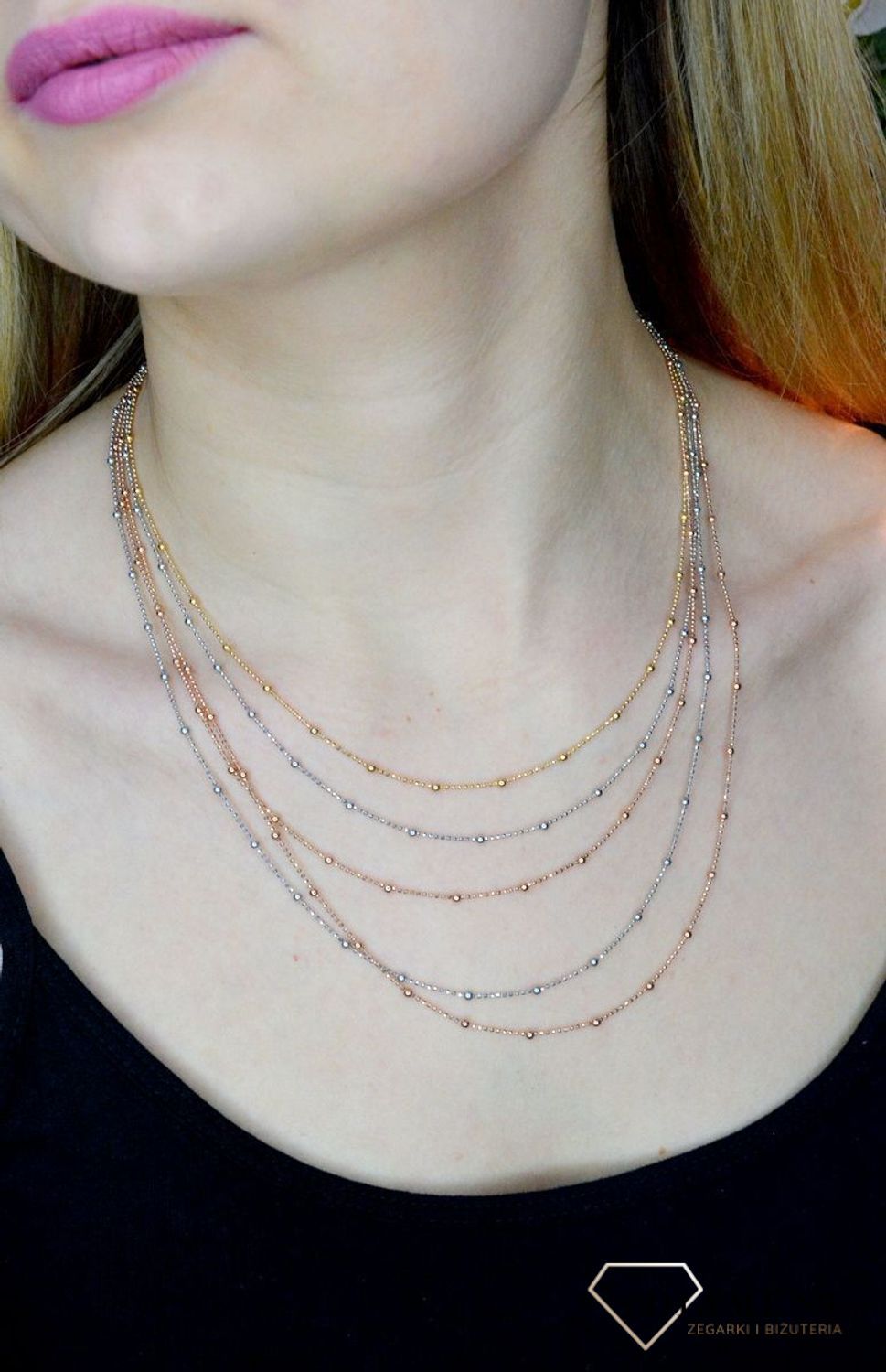 Srebrny naszyjnik łańcuszek z kuleczkami 'Kolorowe łańcuszki' SRN000000-081 (2).jpg
