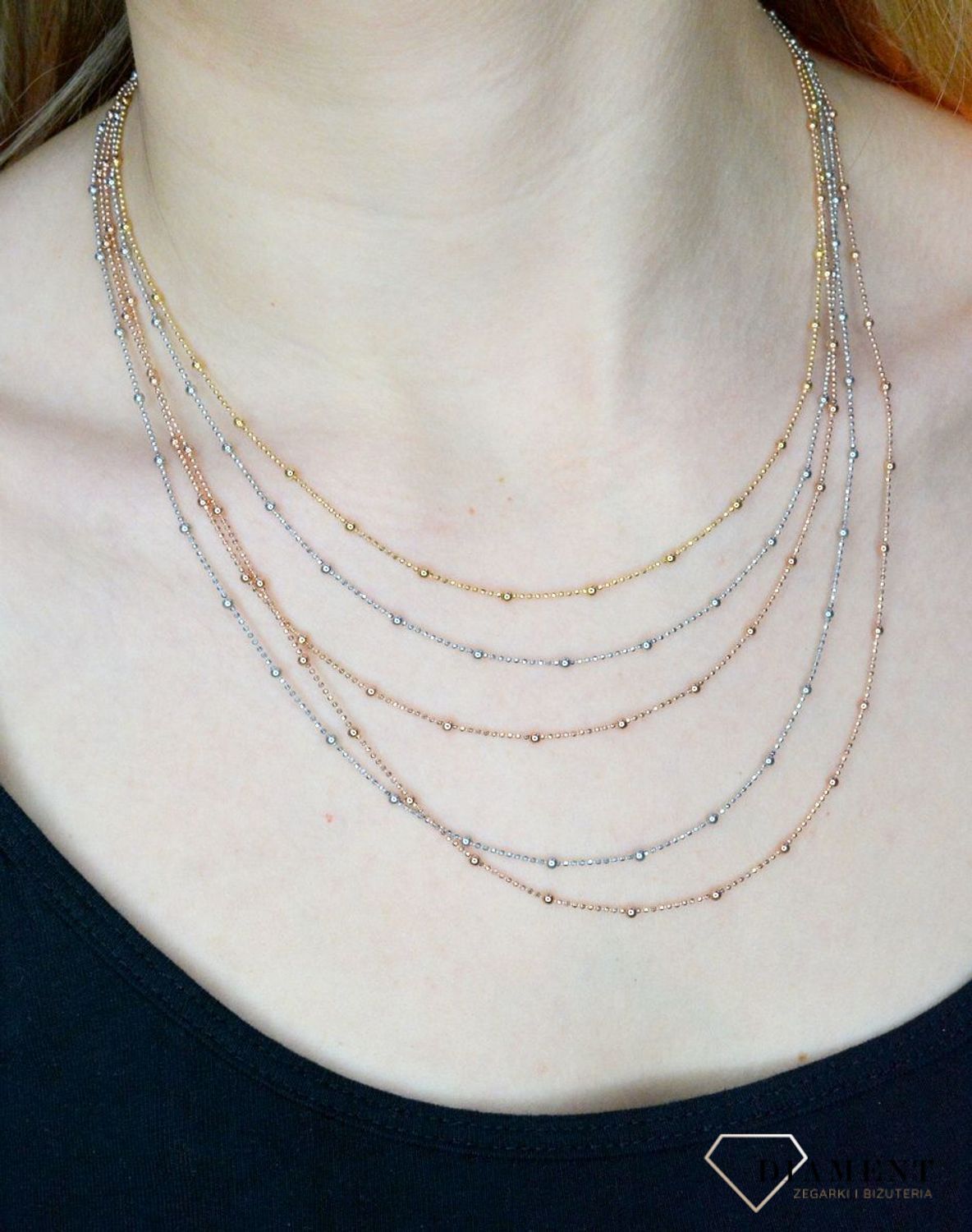 Srebrny naszyjnik łańcuszek z kuleczkami 'Kolorowe łańcuszki' SRN000000-081 (2).jpg