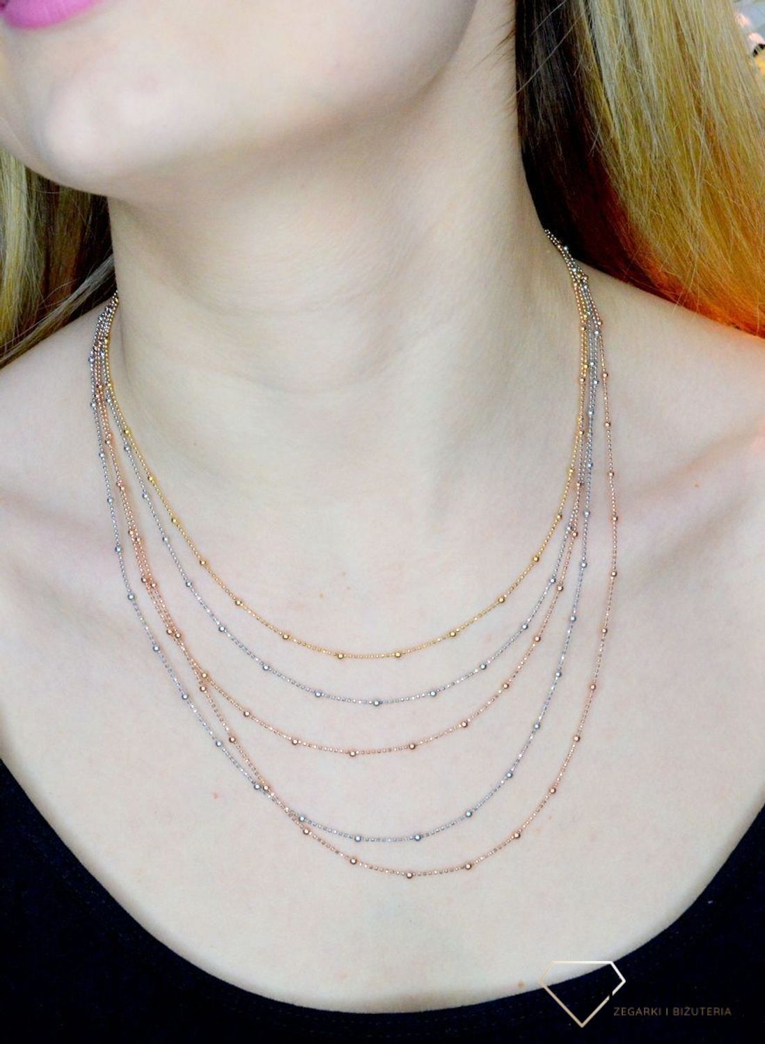 Srebrny naszyjnik łańcuszek z kuleczkami 'Kolorowe łańcuszki' SRN000000-081 (2).jpg