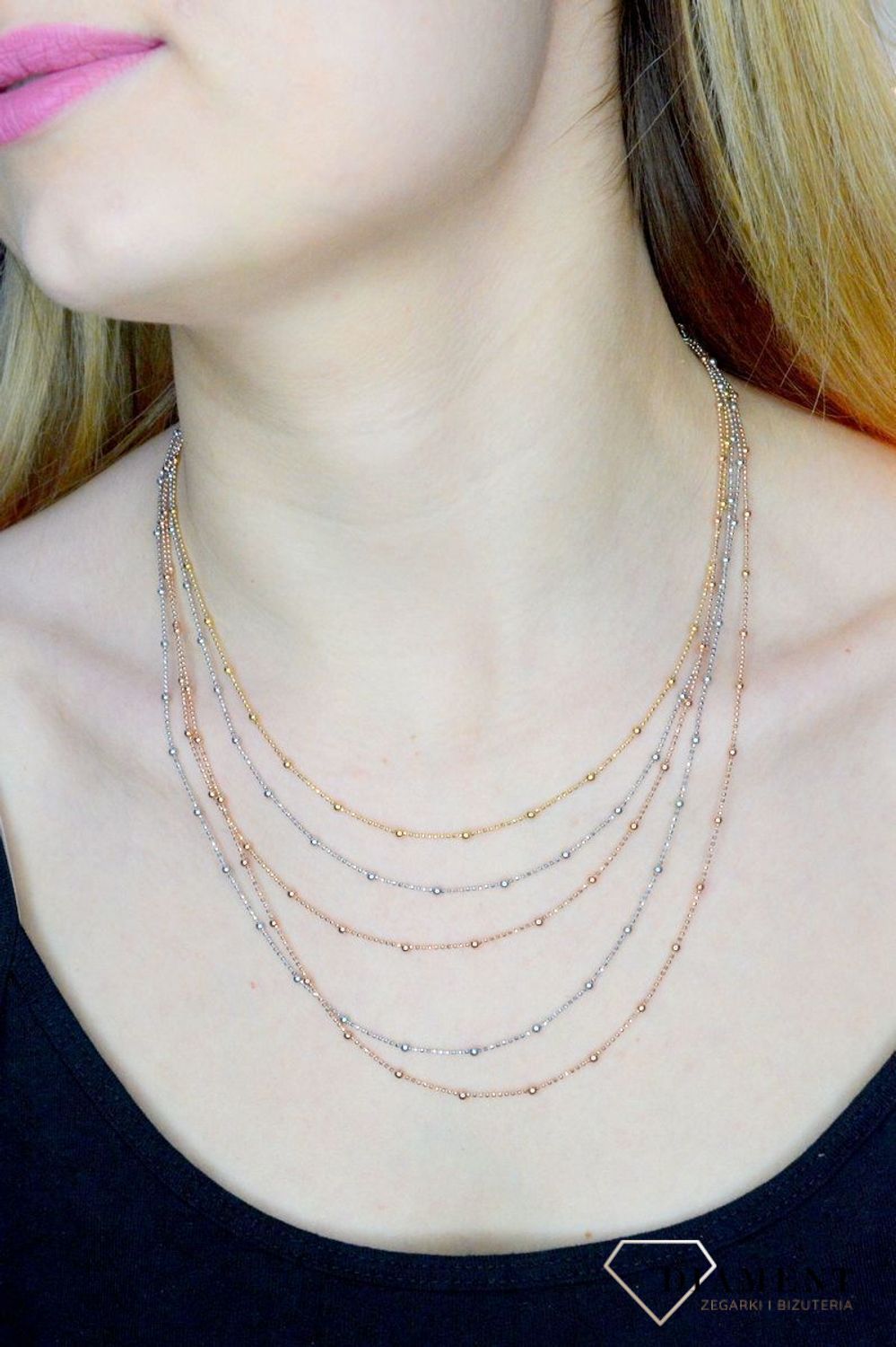 Srebrny naszyjnik łańcuszek z kuleczkami 'Kolorowe łańcuszki' SRN000000-081 (2).jpg