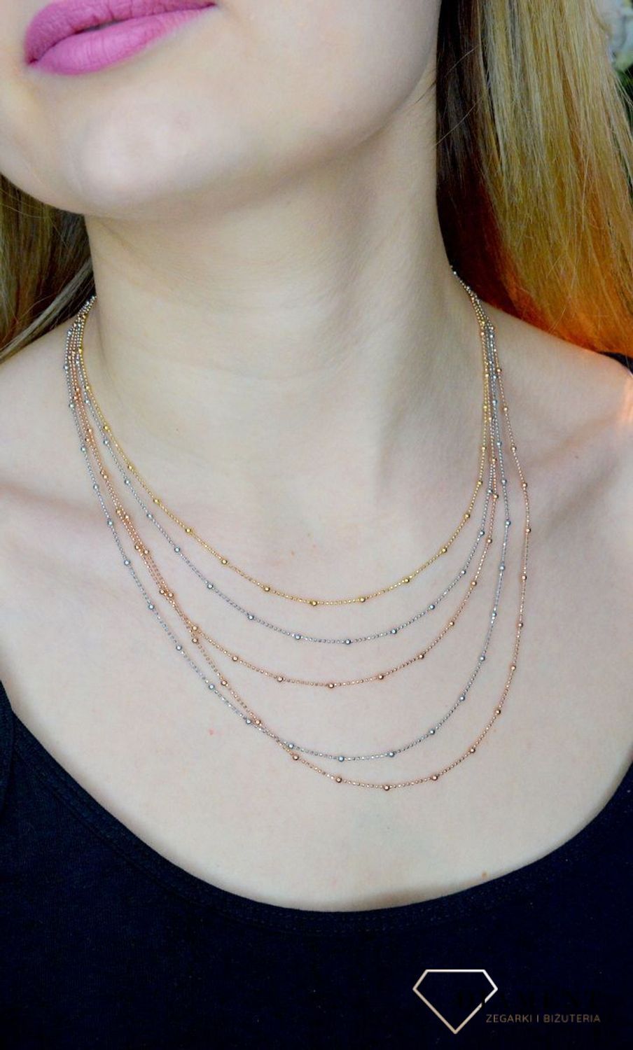 Srebrny naszyjnik łańcuszek z kuleczkami 'Kolorowe łańcuszki' SRN000000-081 (2).jpg