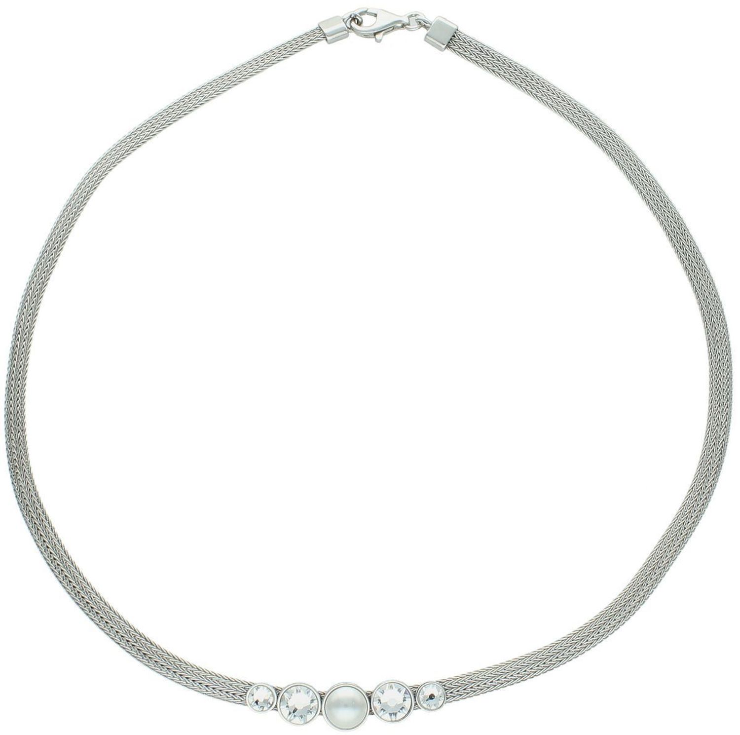 Srebrny naszyjnik delikatny łańcuszek z kryształami i perełką.jpg