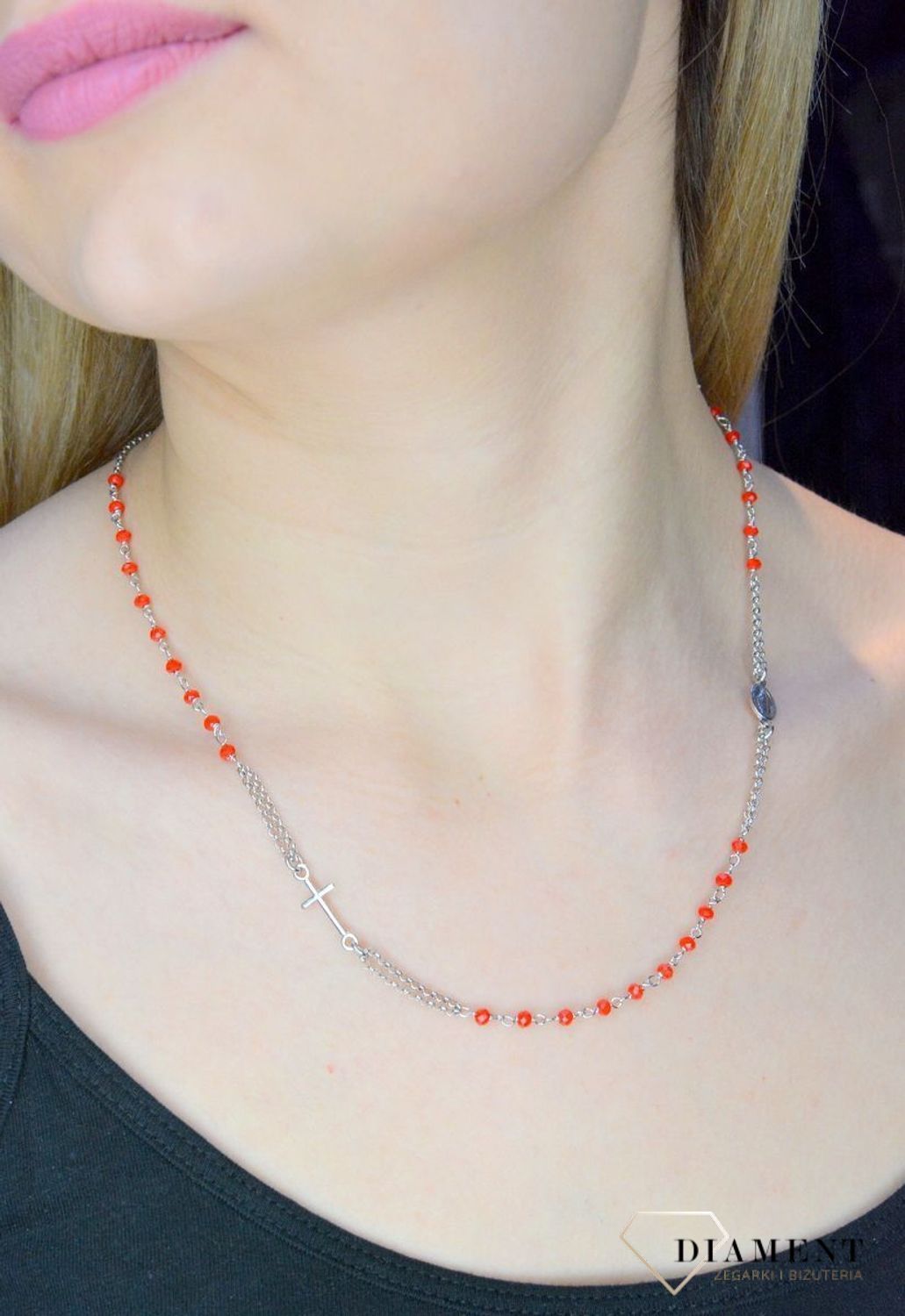 Srebrny naszyjnik różaniec z czerwonymi cyrkoniami SRN000000-090.jpg