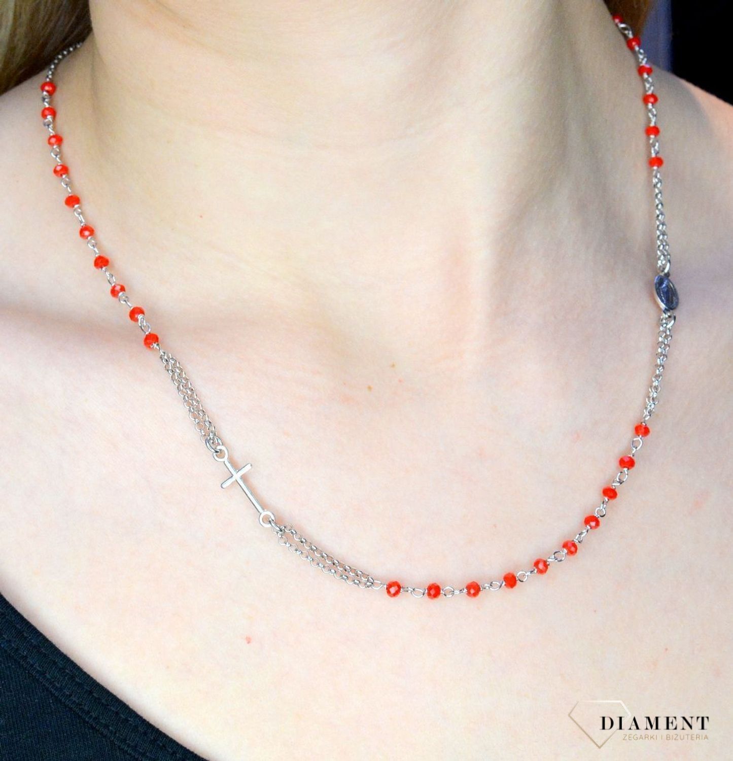 Srebrny naszyjnik różaniec z czerwonymi cyrkoniami SRN000000-090.jpg