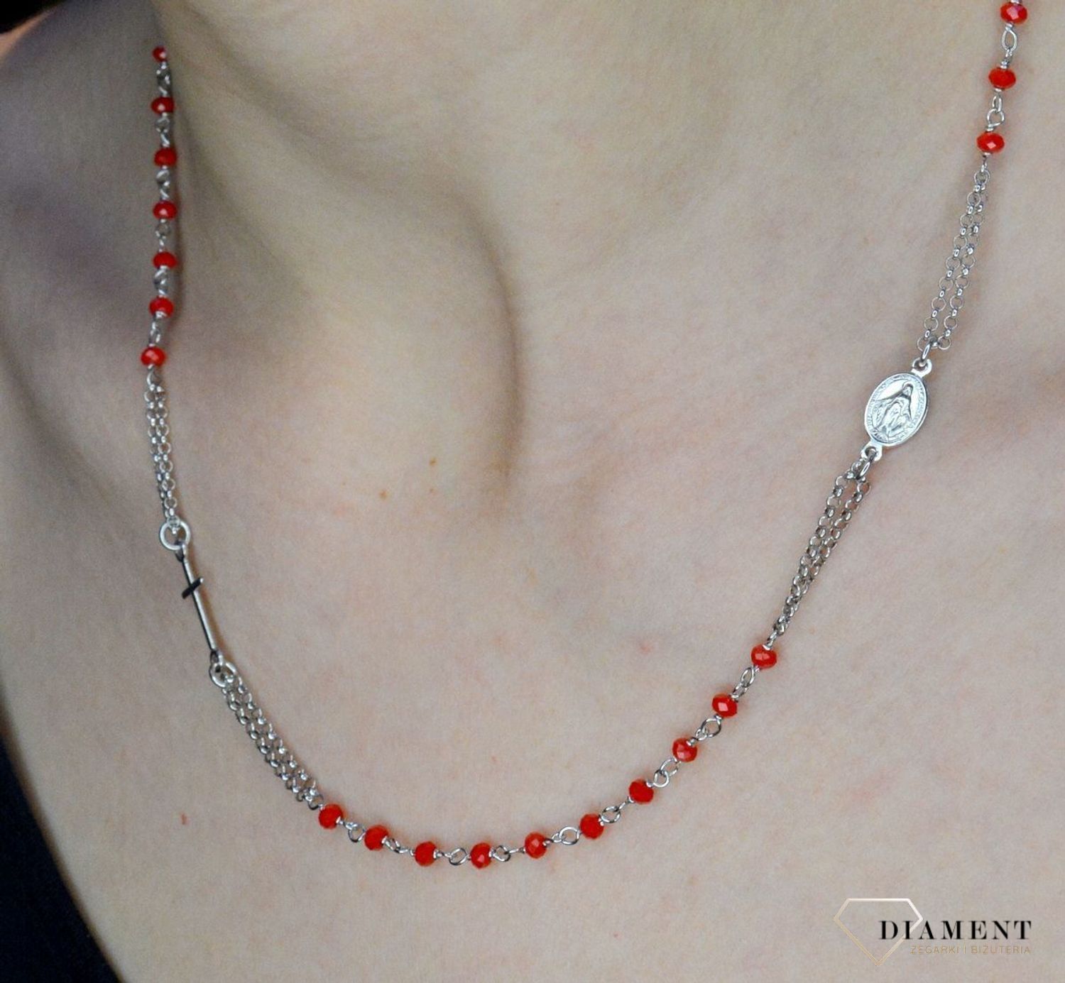 Srebrny naszyjnik różaniec z czerwonymi cyrkoniami SRN000000-090.jpg