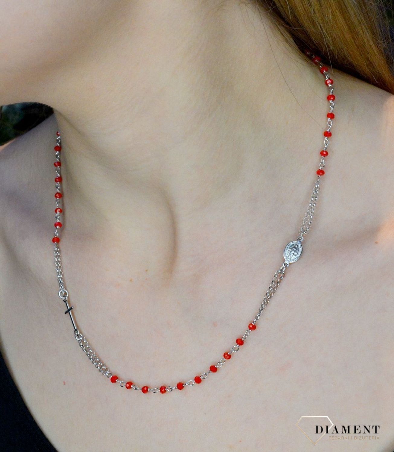 Srebrny naszyjnik różaniec z czerwonymi cyrkoniami SRN000000-090.jpg