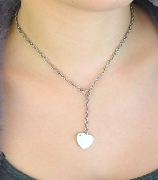 Delikatny srebrny naszyjnik ze splotem ankier i zawieszką w kształcie serduszka do grawerowania. Próba 925, długość 45 cm. Idealny na prezent (2).JPG