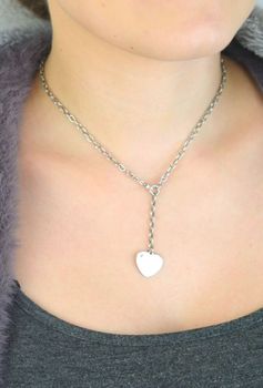 Delikatny srebrny naszyjnik ze splotem ankier i zawieszką w kształcie serduszka do grawerowania. Próba 925, długość 45 cm. Idealny na prezent (4).JPG