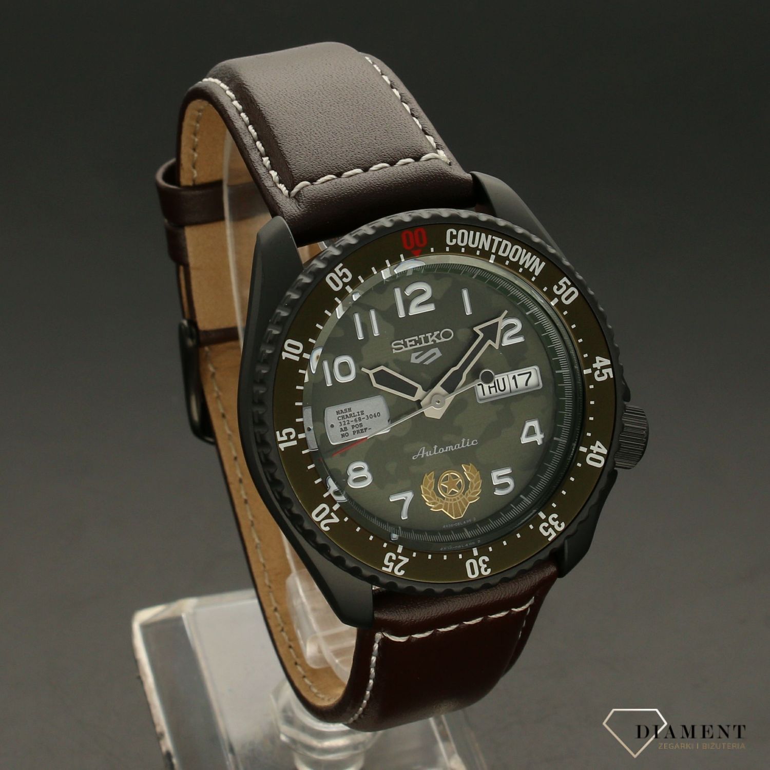Zegarek męski Seiko SRPF21K1 z tarczą moro i brązowym paskiem.jpg