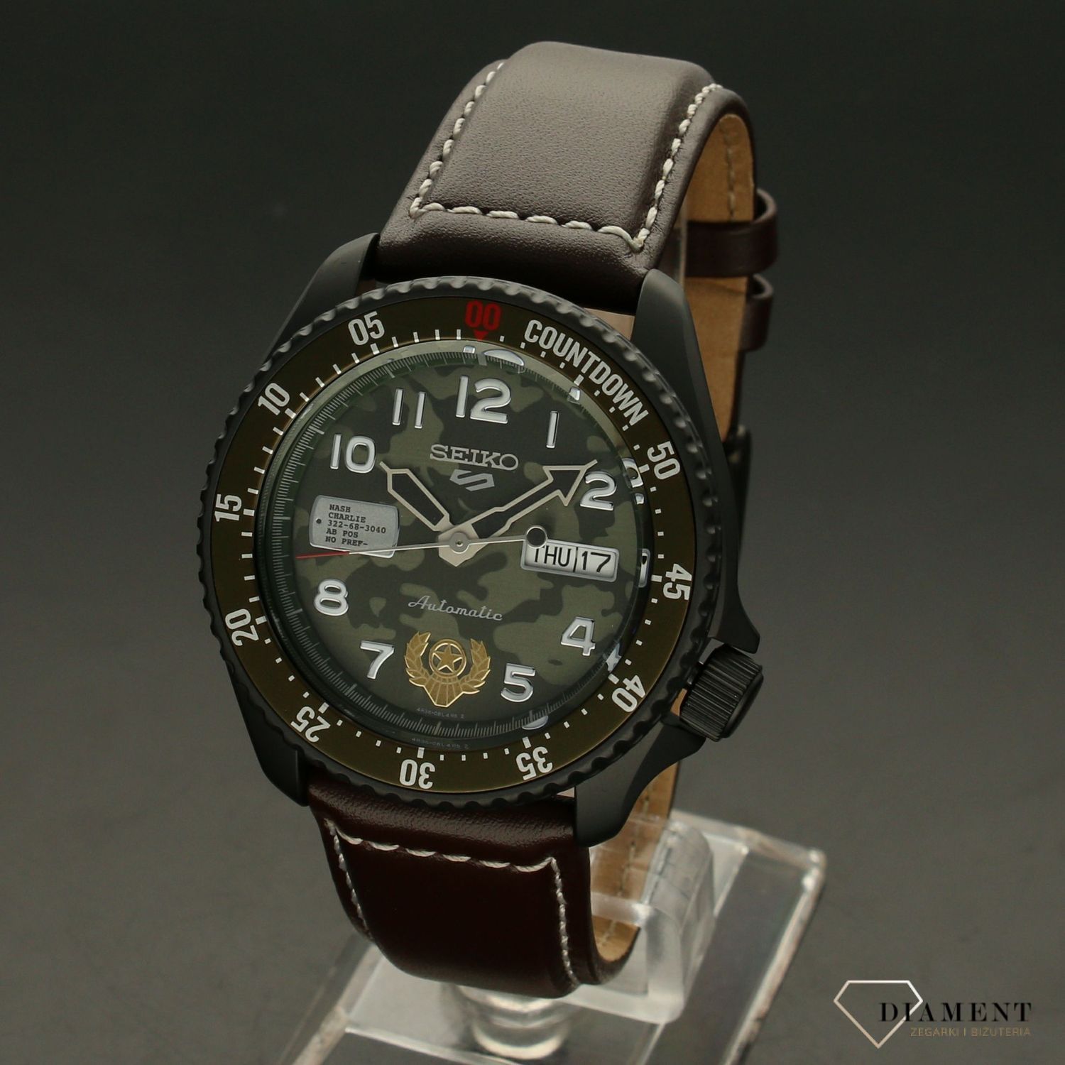 Zegarek męski Seiko SRPF21K1 z tarczą moro i brązowym paskiem.jpg