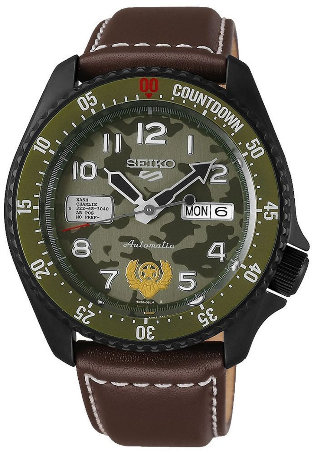 Zegarek męski Seiko SRPF21K1 z tarczą moro i brązowym paskiem.jpg