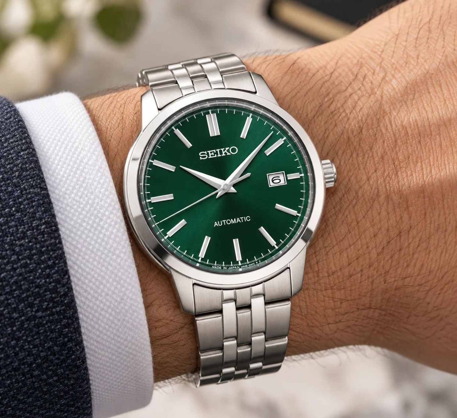 Zegarek męski Seiko SRPH89K1 automatyczny z zieloną tarczą na bransolecie.jpg