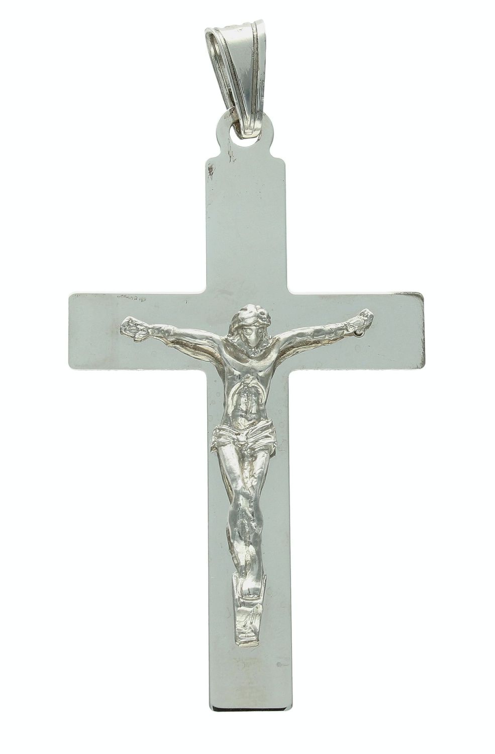 Duży krzyż srebrny męski 8 cm SRZ000000-029. Duży srebrny krzyż. Duży krzyż srebrny na prezent. Srebrna zawieszka krzyż z wizerunkiem. Krzyż srebrny męski..jpg
