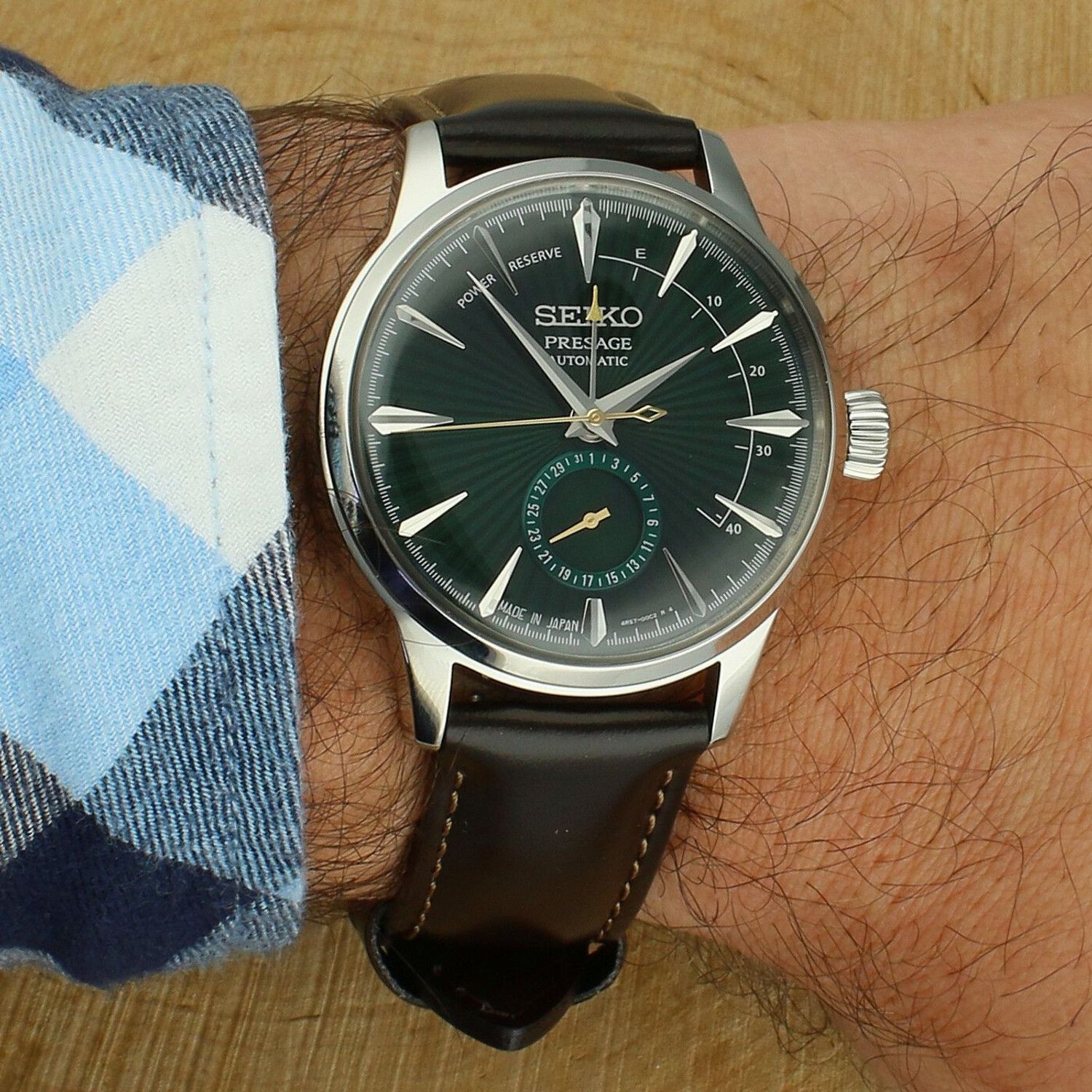 Seiko Presage SSA459J1 Automatic Power Reserve Green – japoński zegarek automatyczny Made in Japan na skórzanym pasku (2).jpg