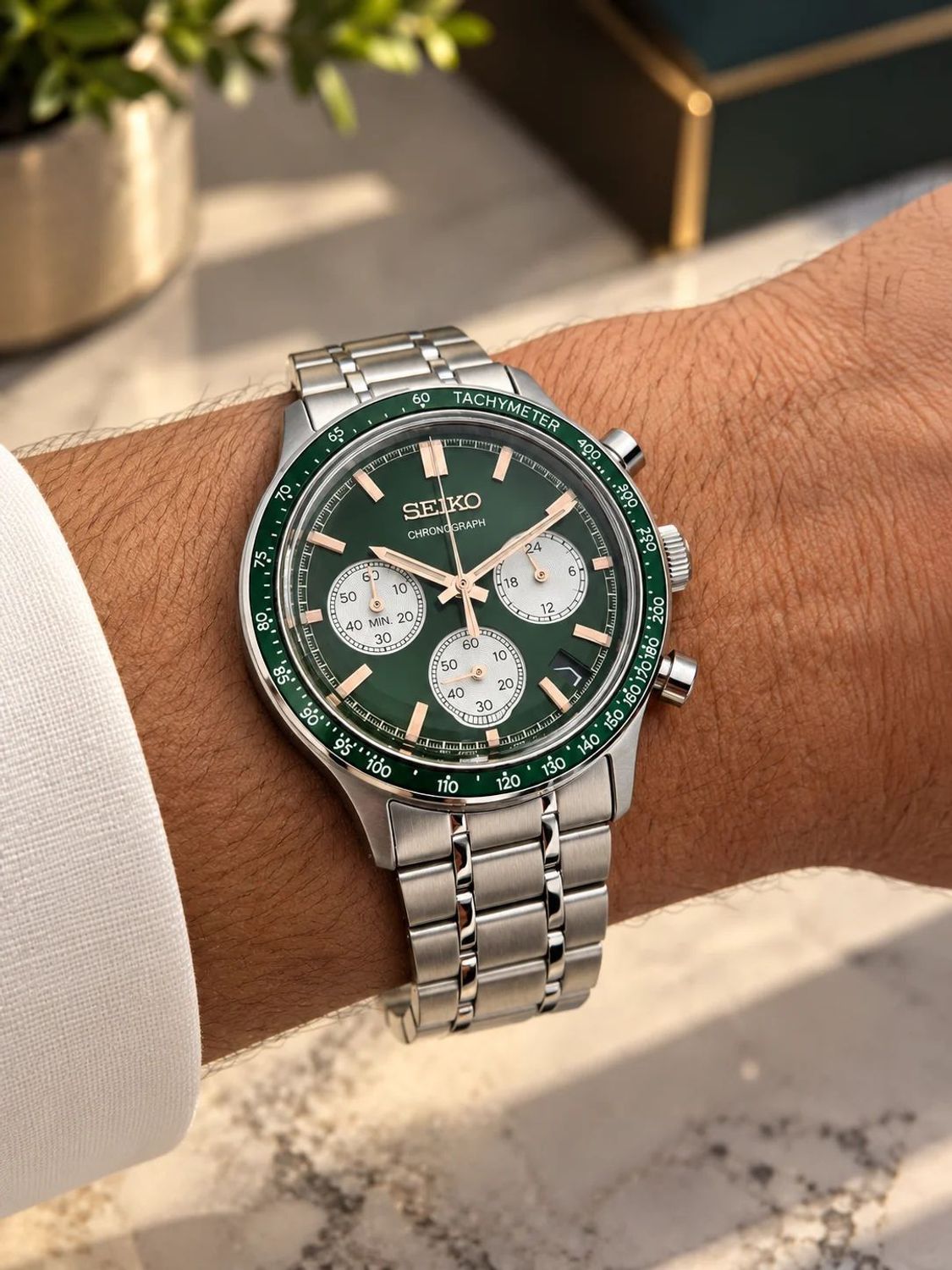 Zegarek męski Seiko SSB481P1 Chronograph – zielona tarcza, stalowa bransoleta mm.jpg