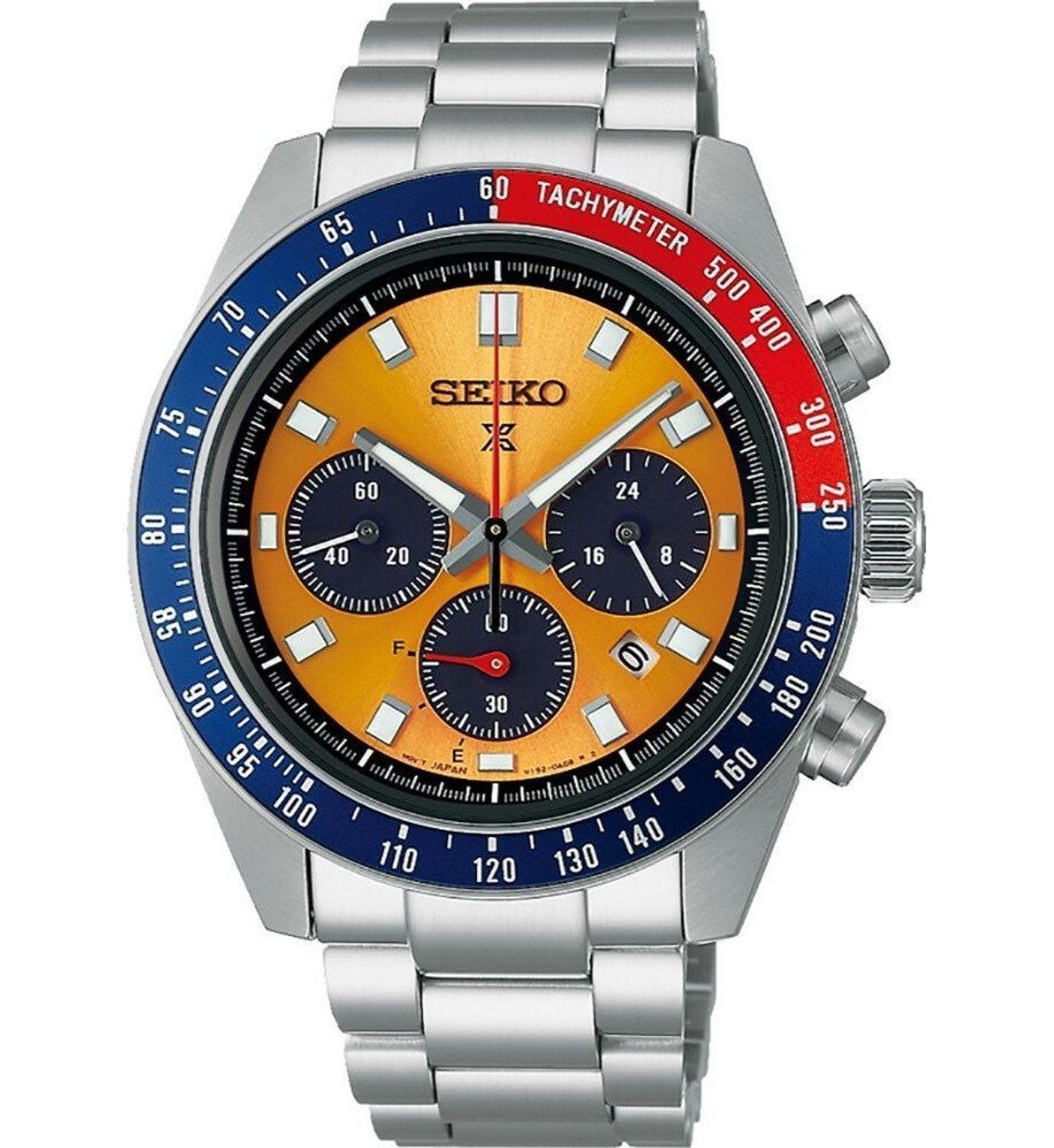 Seiko Prospex Speedtimer Solar SSC947P1 to męski zegarek sportowy z pomarańczową tarczą, chronografem, wskaźnikiem 24h, szafirowym szkłem i wodoodpornością 10 bar. Mechanizm solarny Seiko V192 – brak konieczności wymiany 1.jpg