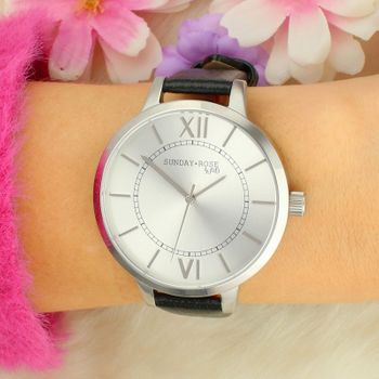 Elegancki zegarek damski SUNDAY ROSE Classic FOREVER BLACK z mechanizmem Miyota, kopertą 40 mm ze stali nierdzewnej, szkłem mineralnym hartowanym i paskiem skórzanym. Wodoszczelność 5 ATM.4.jpg