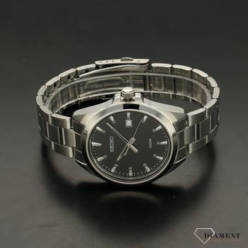 Klasyczny zegarek męski stalowa koperta i czarna tarcza. Zegarek męski na bransolecie (4).jpg