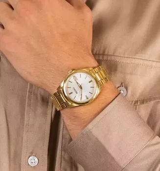 Elegancki zegarek męski Seiko New Link SUR314P1 z białą tarczą, szkłem szafirowym z antyrefleksem i wodoszczelnością 100 m. 3 lata gwarancji.webp