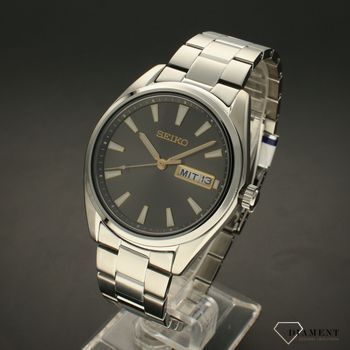Zegarek męski na bransolecie Seiko SUR343P1 z czytelną tarczą w szarym kolorem ⌚  (2).jpg
