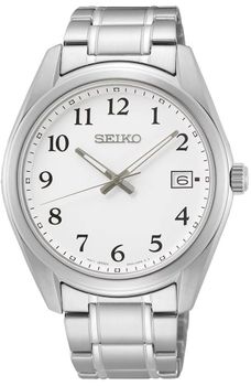 Zegarek męski Seiko Classic Quartz SUR459P1 to zegarek kwarcowy, zasilany za pomocą baterii. Zegarek męski Seiko na srebrnej bransolecie. Zegarek bardzo wyraźny. Zegarek elegancki idealny na prezent..jpg