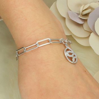 Srebrna bransoletka Wąż – wzór spinaczy z wiszącą zawieszką cyrkonie.jpg