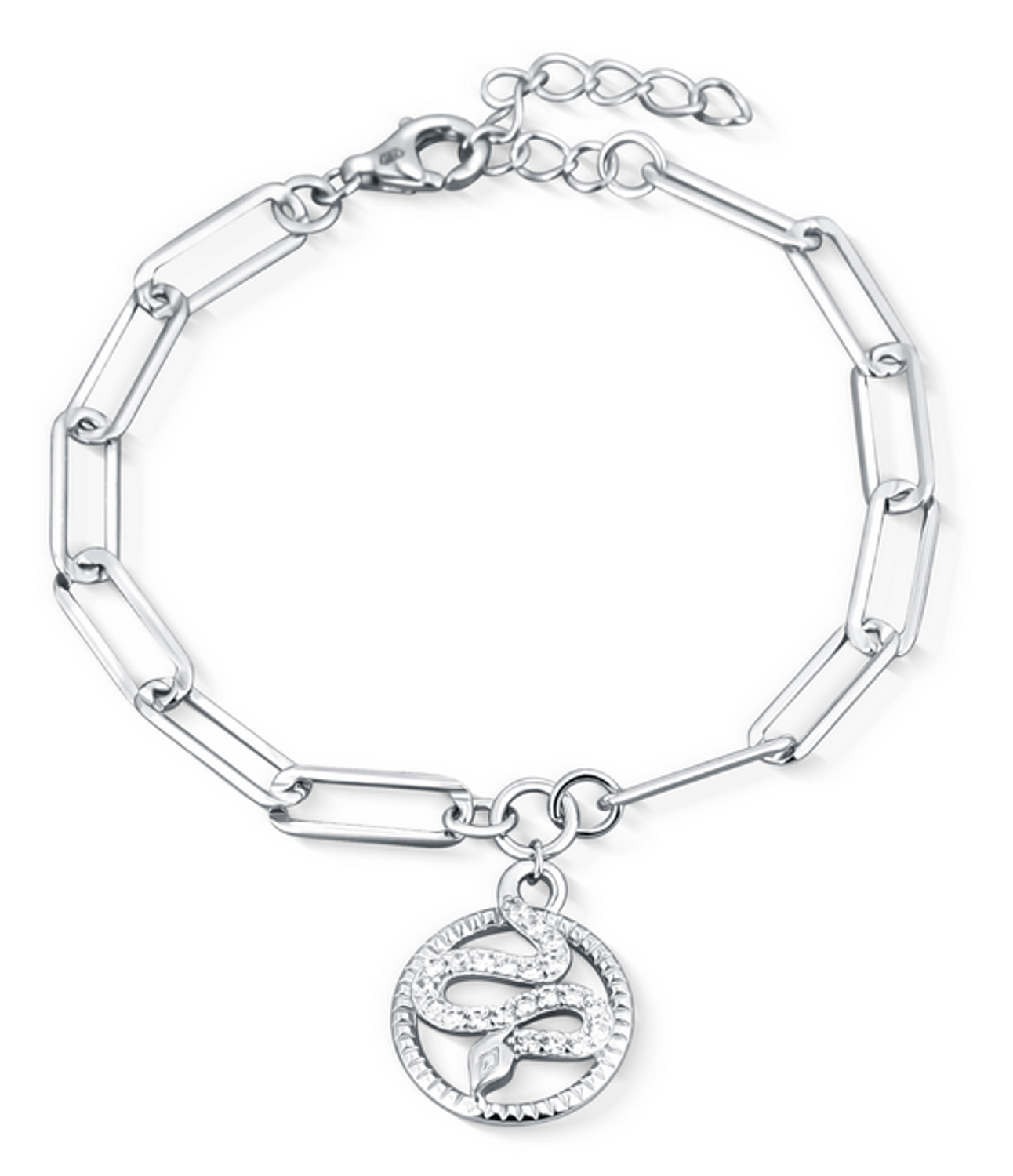 Srebrna bransoletka Wąż – wzór spinaczy z wiszącą zawieszką.png