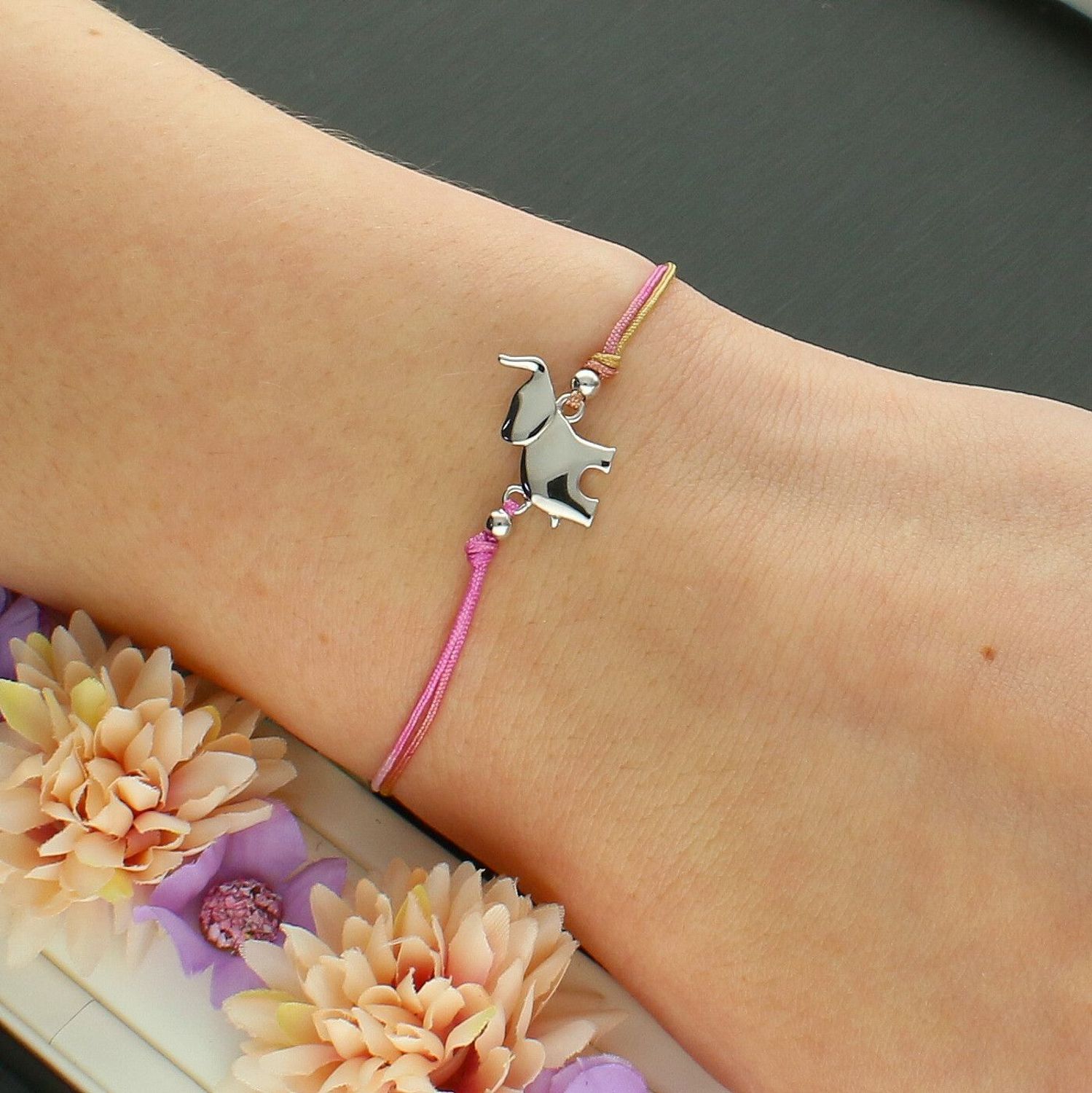Dziecięca Bransoletka ze Słonikiem – Srebrna Zawieszka 925 na Kolorowym Sznurku.jpg