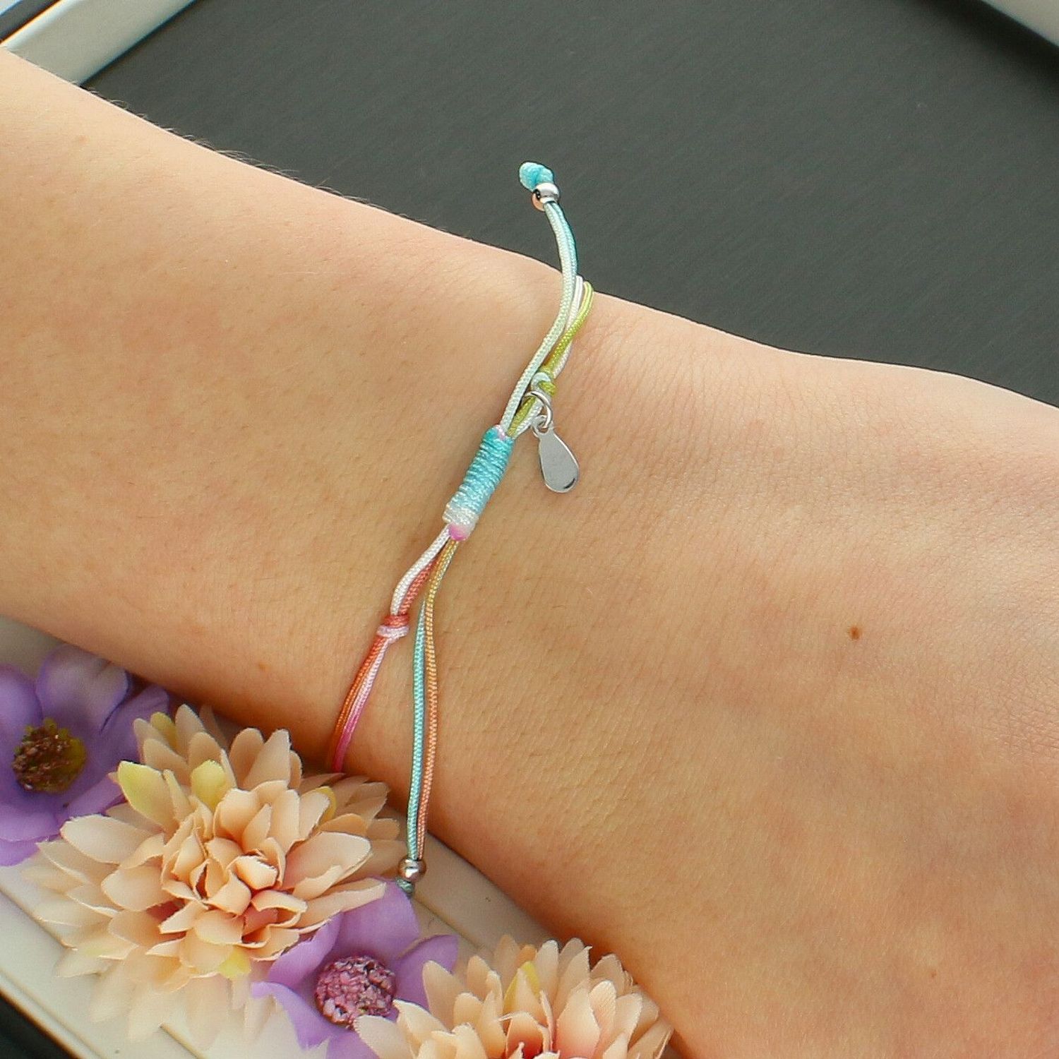 Dziecięca Bransoletka ze Słonikiem – Srebrna Zawieszka 925 na Kolorowym Sznurku.jpg