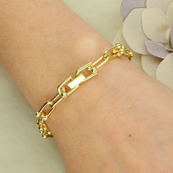 Srebrna bransoletka pozłacana SVLB0523XK6GO – modny wzór łączonych ogniw zapięcie.jpg