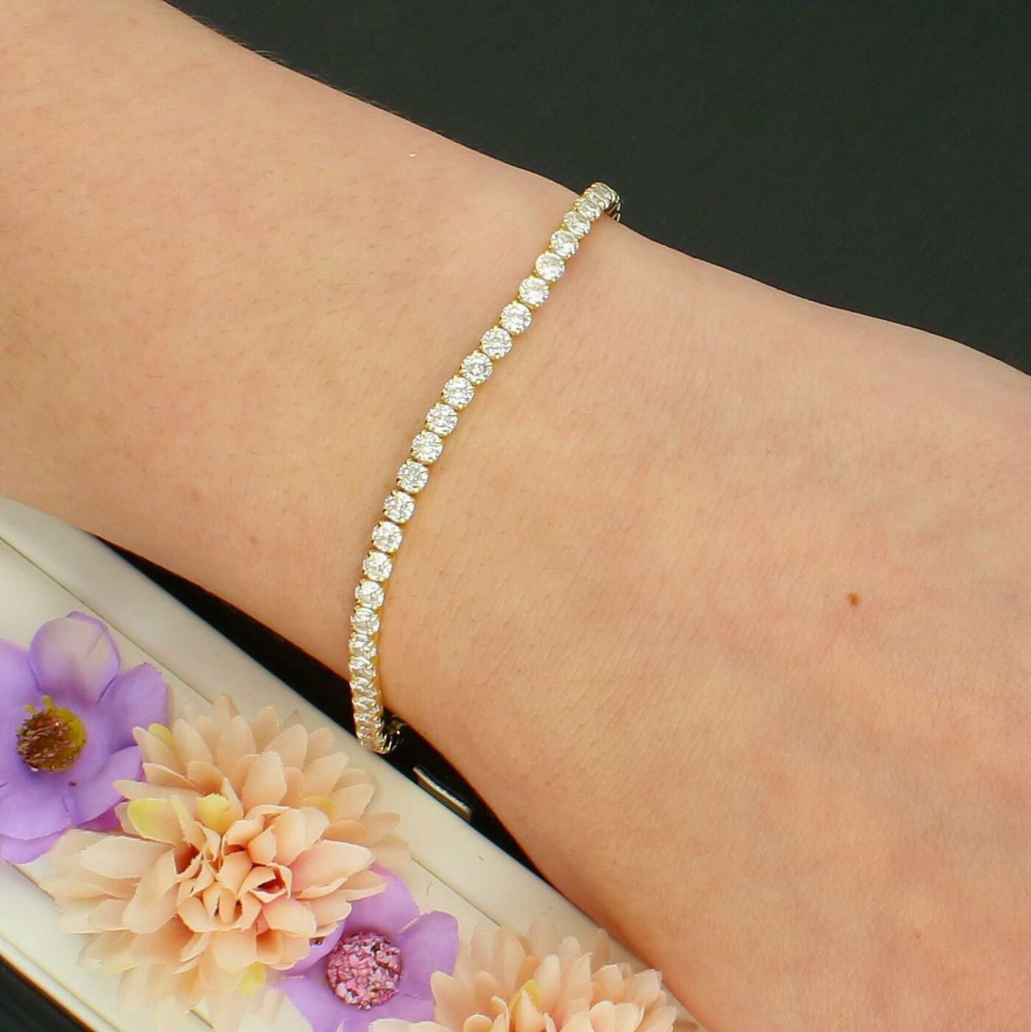 Srebrna Bransoletka Celebrytka Pozłacana 925 – Tenisówka z Białymi Cyrkoniami.jpg