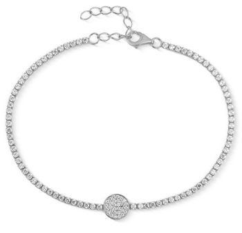 Srebrna Bransoletka Tenisówka 925 z Białą Cyrkonią i Ozdobnym Kółkiem 17+3 cm.jpg