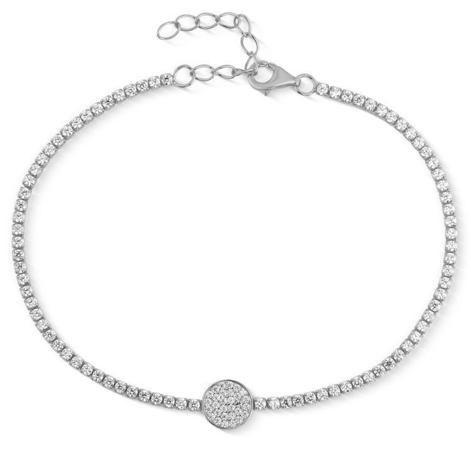 Srebrna Bransoletka Tenisówka 925 z Białą Cyrkonią i Ozdobnym Kółkiem 17+3 cm.jpg