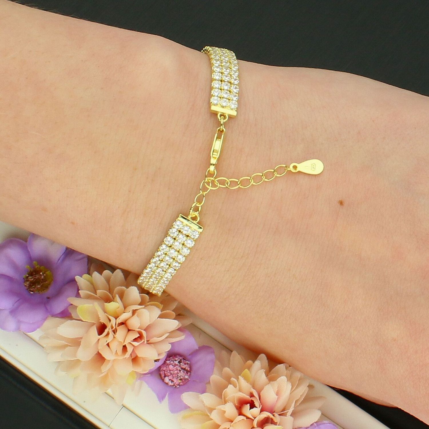 Pozłacana Bransoletka Celebrytka 925 – Tenisówka z 3 Rzędami Cyrkonii.jpg