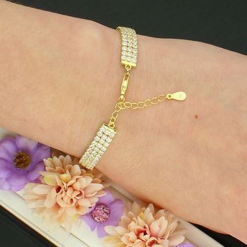 Pozłacana Bransoletka Celebrytka 925 – Tenisówka z 3 Rzędami Cyrkonii zapięcie.jpg