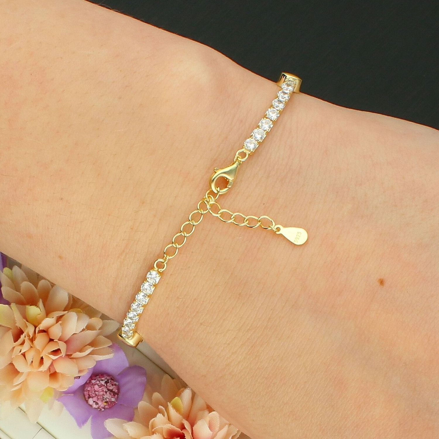 Bransoletka Damska Pozłacana 925 – Białe Cyrkonie i Złote Kuleczki.jpg