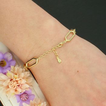 Srebrna pozłacana bransoletka damska z ogniwami i cyrkoniami – srebro 925 zapięcie.jpg