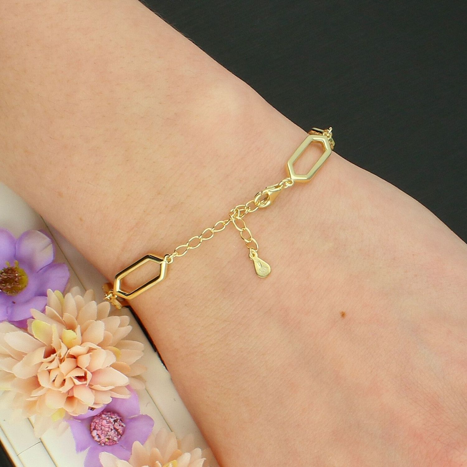 Srebrna pozłacana bransoletka damska z ogniwami i cyrkoniami – srebro 925.jpg