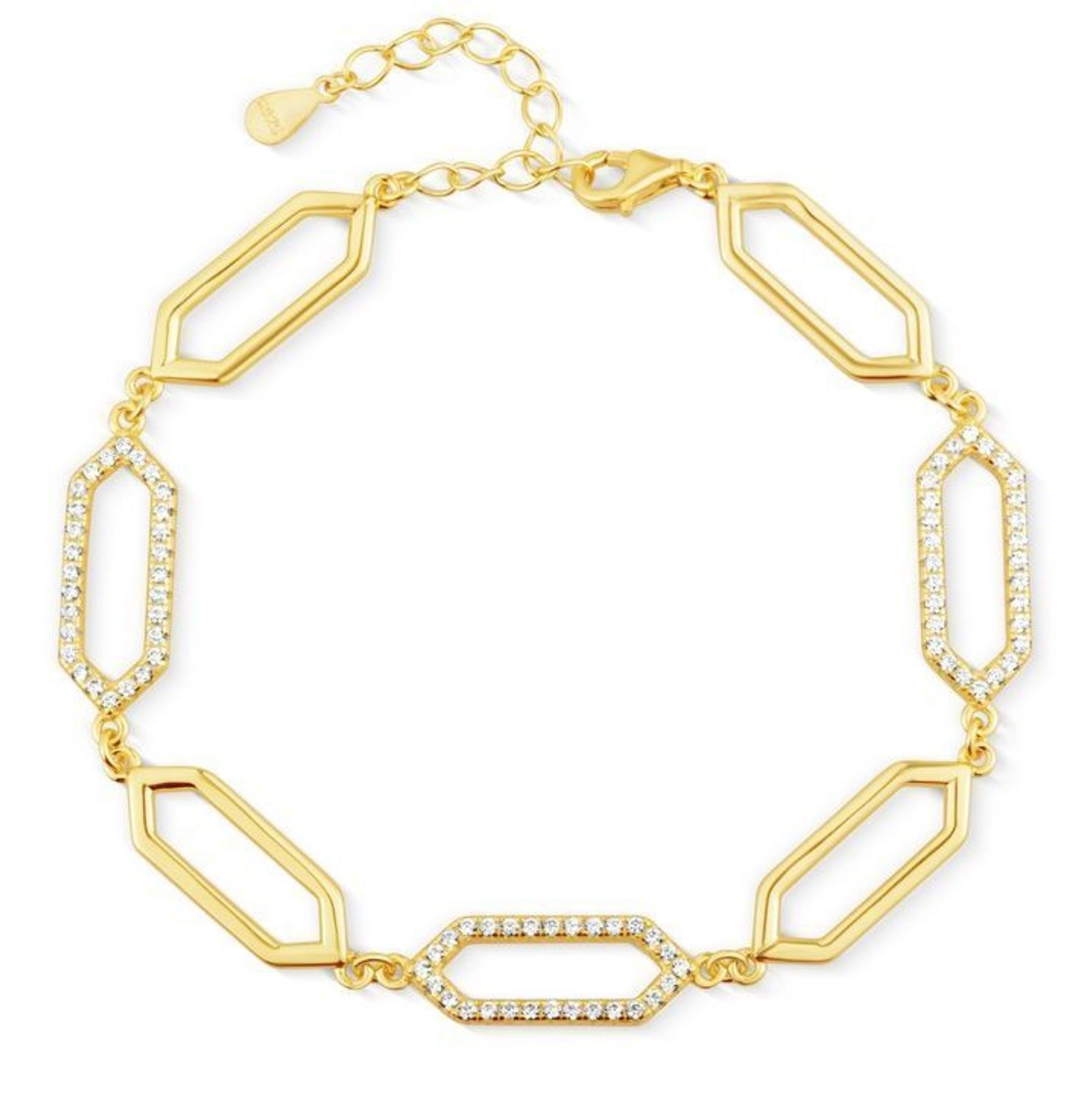 Srebrna pozłacana bransoletka damska z ogniwami i cyrkoniami – srebro 925.jpg